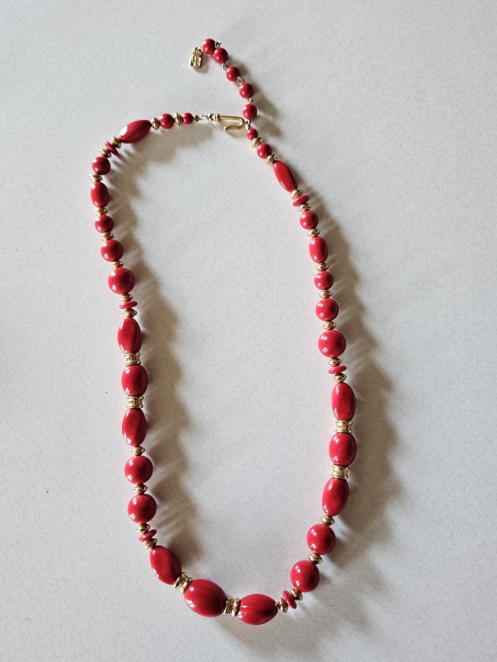 Liz Claiborne Red Beaded Necklace with Gold Accents